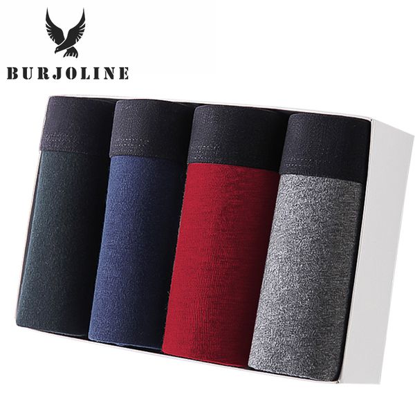 

burjoline 4pcs/lot mens underwear cotton boxers man breathable panties solid shorts brand underpants b0007, Black;white