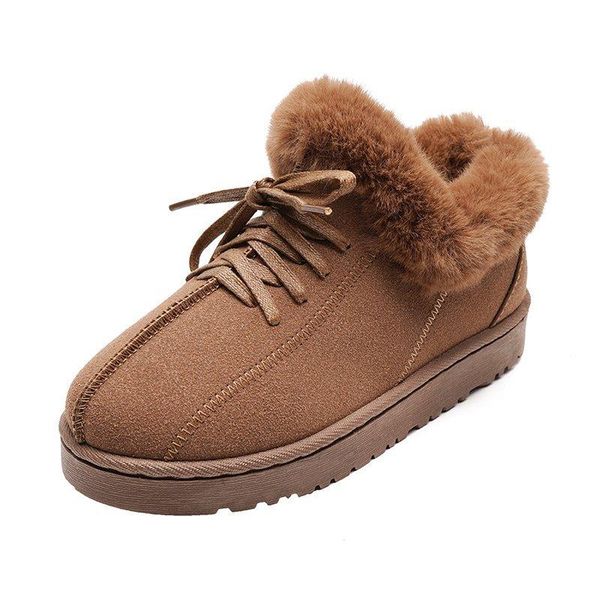 

boots lace up fur ankle comfortable warm cotton shoes furry women's shoes40 women snow 2021 winter flats suede, Black