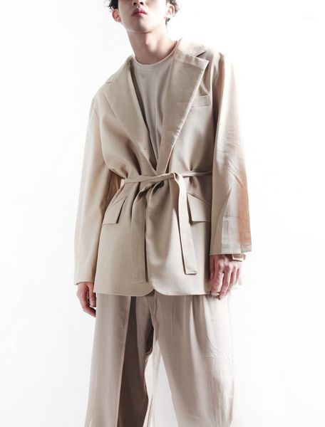 

men's suits & blazers suit coat handsome casual fashion hairstylist loose belt jacket cardigan large size, White;black
