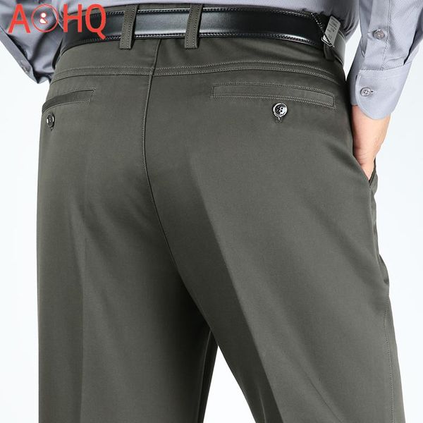 

men's suits & blazers high waist dress pants men straight stretch flat cotton black spring autumn office formal suit trousers big size, White;black