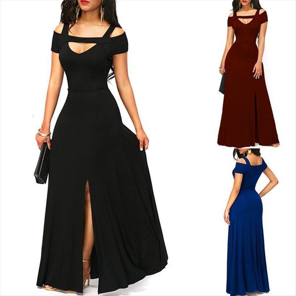 

summer elegant party evening womens dress vestidos blue slim maxi female v neck off shoulder long robe, Black;gray