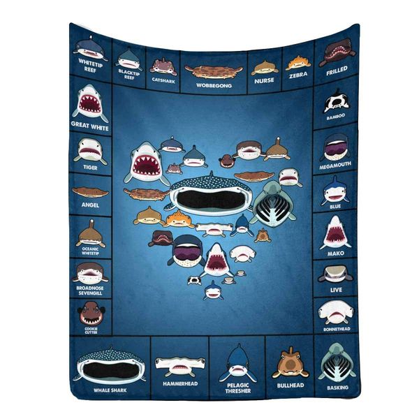 

love letter message blanket diferentes variedades of sharks, soft travel blanket