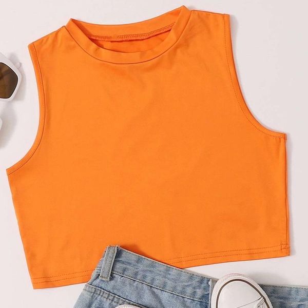 

womens solid sleeveless neon orange crop tank vest women's tanks & camis, White