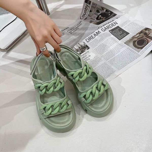 

sandals women 2021 summer outside retro platform height increasing fashion hook&loop shoes, Black