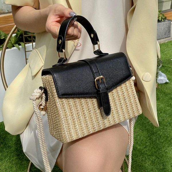

evening bags weave hard box tote bag lady 2021 summer high-quality straw women's designer shoulder handbag travel beach messenger