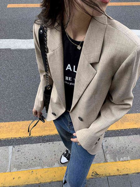 

women's jackets [hu chuliang san francisco]khaki suit women's spring autumn leisure fried street middle and long coat women, Black;brown