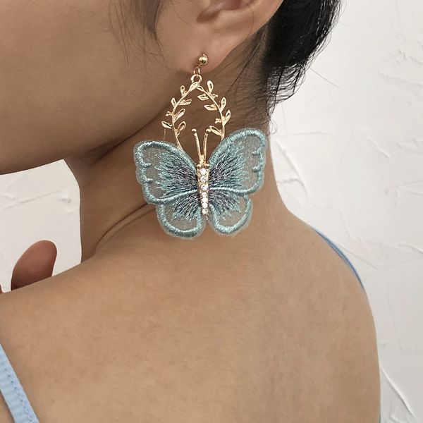 

creative lace embroidery butterfly hanging earrings for women sweet gold metal leaf dangle earrings wedding jewelry accessories, Silver