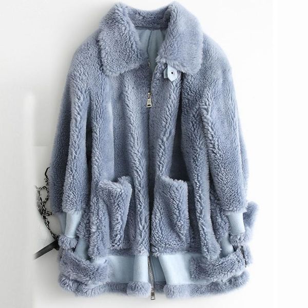 

women's fur & faux real winter wool jacket women fashion warm overcoat sheep shearing coat elegant casual ladies coats a062, Black