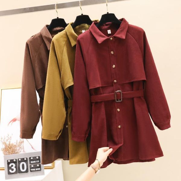 

women's blouses & shirts zoki vintage corduroy women long shirt elegant autumn sleeve single breasted belt tunic ladies cotton button, White