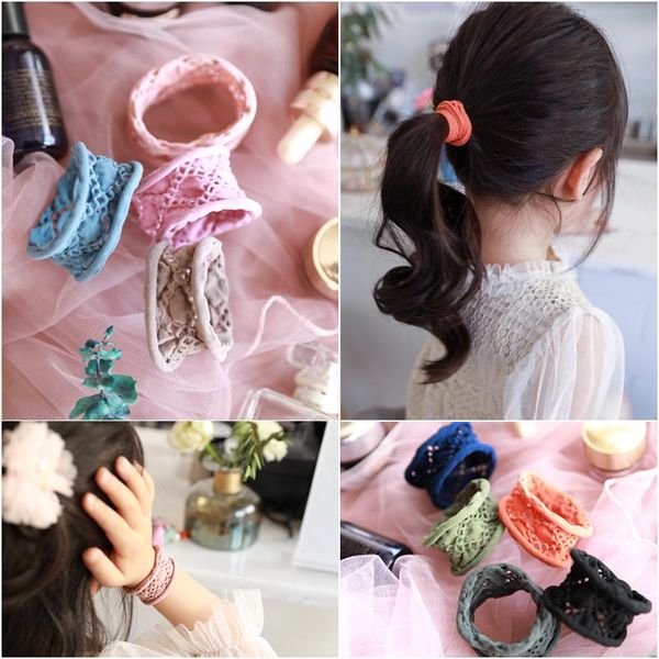 

girl jacquard towel ring hair rope nylon rubber band seamless girls ties elastic bands accessories scrunchy headdress, Slivery;white