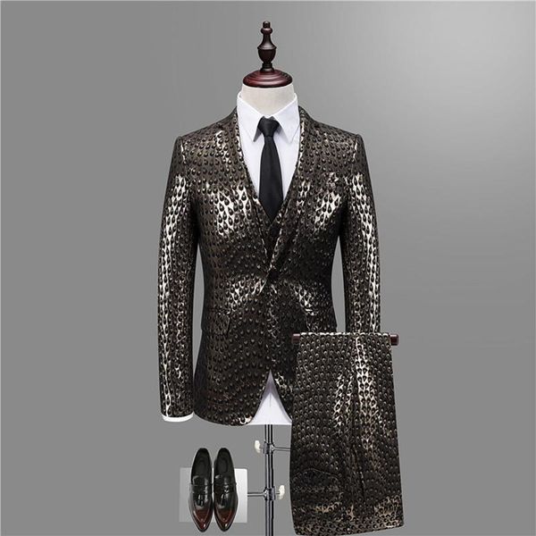 

men's suit business casual professional wear 3-piece blazer pants vest bronzing pattern slim suits & blazers, White;black