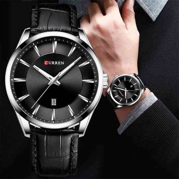 

curren quartz watches for men leather strap male wristwatches luxury brand business men's clock 45 mm reloj hombres 210329, Slivery;brown