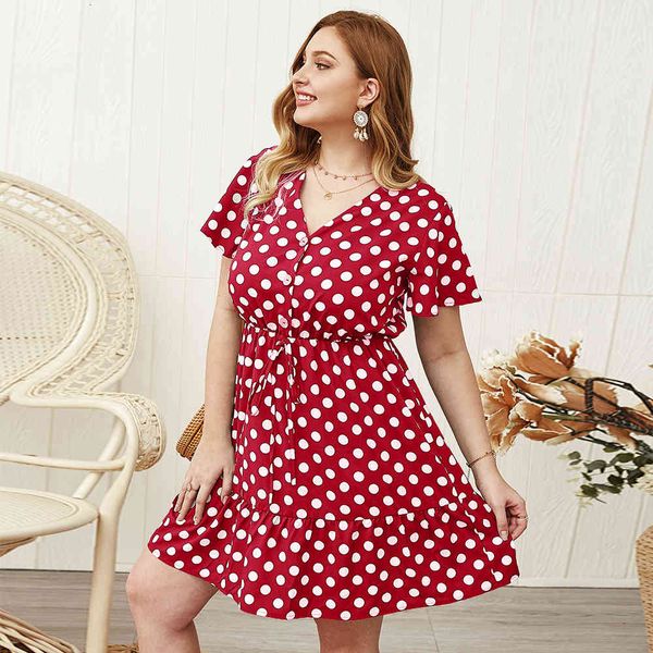 

garnish on the beach ruffled thin mini feminine summer plus size dress fashionable polka dot print sexy, Black;gray