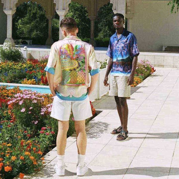 

summer casablanca silk long sleeve shirt casablanca shirts 21ss island scenery color satin temperament shirt lucid dreams casual short sleev, White;black