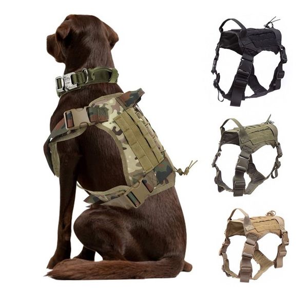 Pettorine tattiche per cani Collari Pettorine per cani militari Gilet per cani da lavoro Molle Allenamento regolabile Sotto vita Patrol K9 Grande con maniglia (Coyote Black-M)