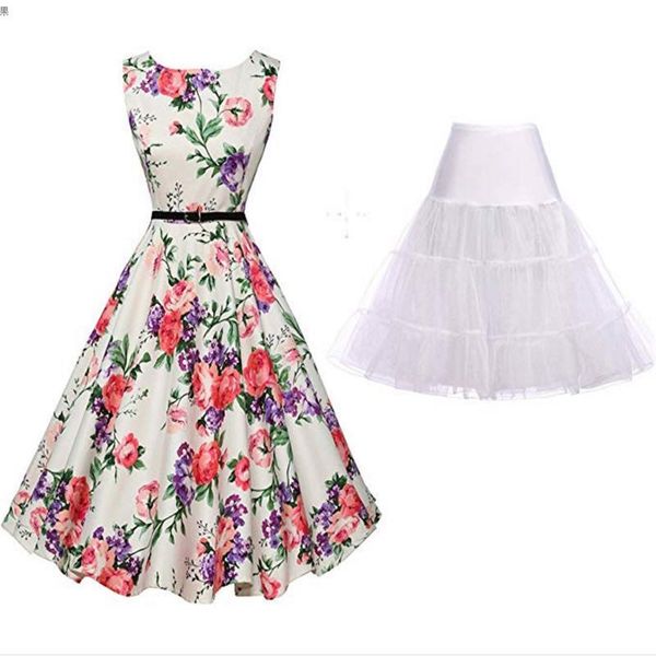 

50s retro dress summer elegant women skirts fashion floral sleeveless banquet party prom casual evening, Black