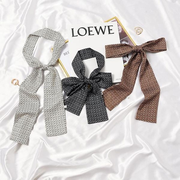 

scarves style geometric print ribbon scarf double-sided decorate formal silk long neckerchief women skinny for suits, Blue;gray