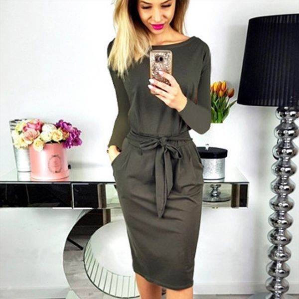 

casual pocket autumn winter women sleepwear long sleeve party mini dress vintage vestido de mulher dresses for, Black;red