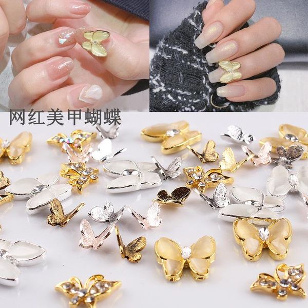 

nail art decorations 5pcs manicure zircon rhinestones jewelry,golden/silver stone metal designer 3d butterfly ornaments for diy, Silver;gold