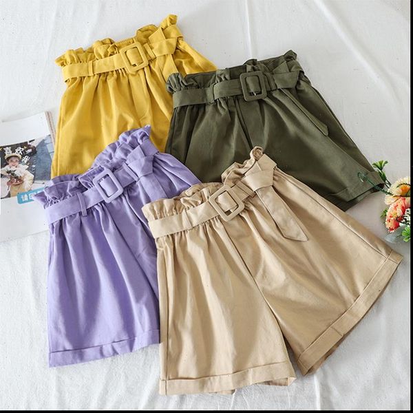 

shorts women all match 7 solid color sashes casual a line high waist slim short femme chic ladies bottom summer, White;black