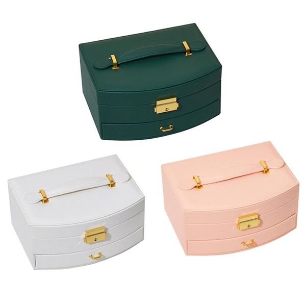 

jewelry pouches, bags box high capacity pu leather necklace earrings rings bracelets portable travel casket, Pink;blue