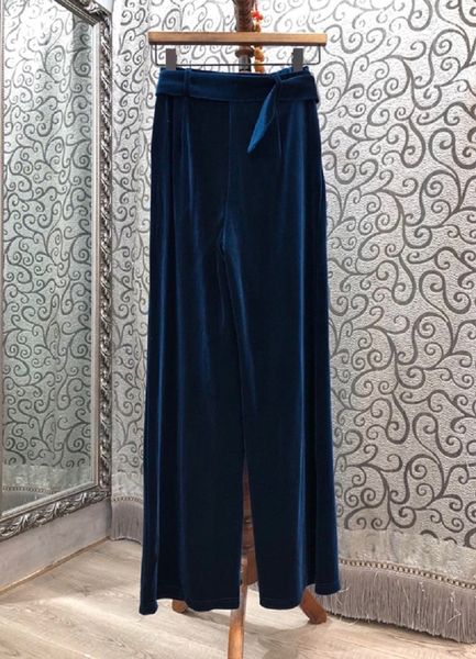 

capris 2021 autumn winter women belt patchwork full length straight veet pant blue grey, Black;white