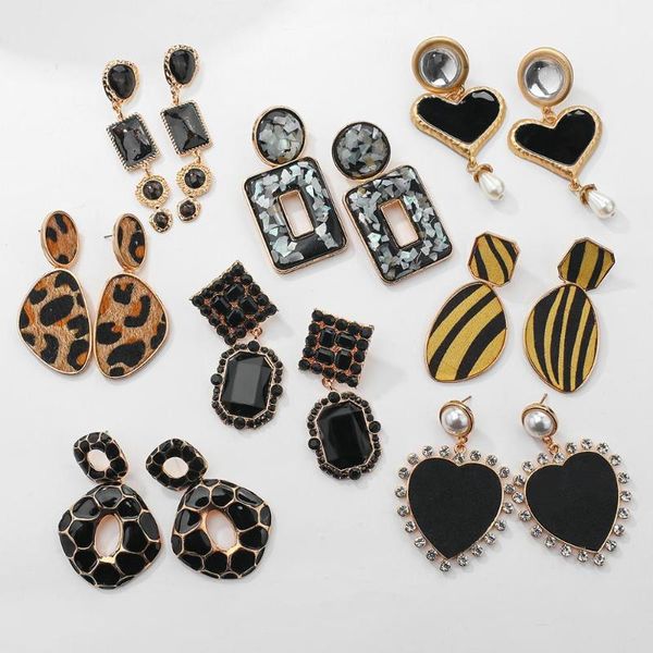 

statement drop earrings women trendy geometric unique pendant fashion black dangle 2021 jewelry gift & chandelier, Silver