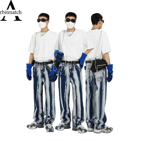 

men's jeans arbitmatch men hip hop zebra pattern man pants cotton loose baggy streewear straight trousers oversize pantalon, Blue