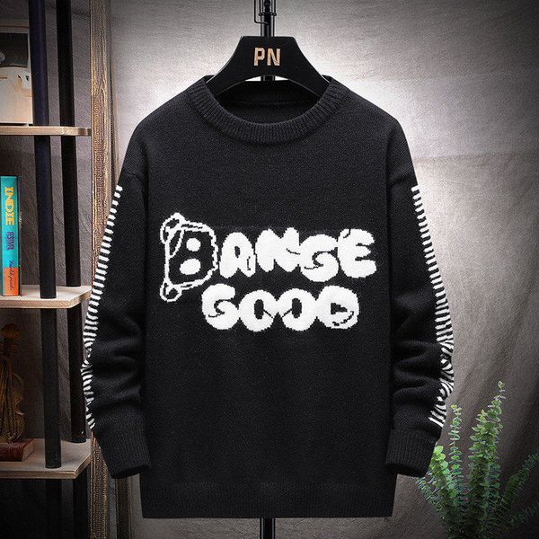 

men's sweater round neck pullover sweatshirt men women letter pattern simple loose couple mens clothes sweaters autumn and winter, Black;brown