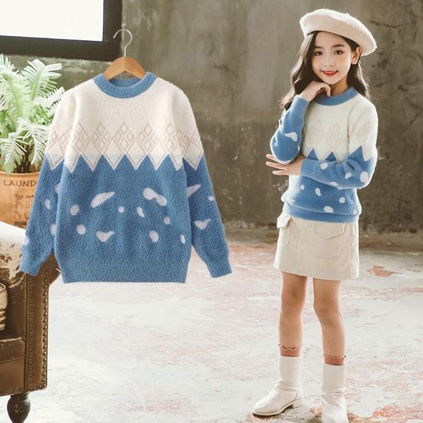 

pullover kids sweaters autumn winter boys girls thick baby child velvet base shirt fashion clothes, Blue