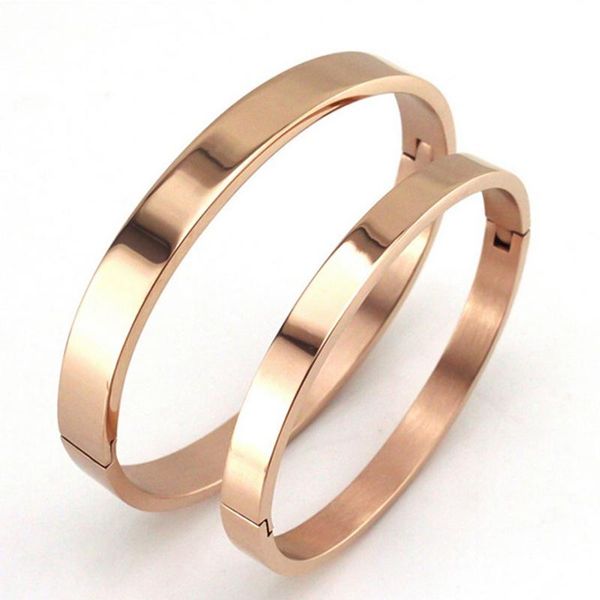 

straight button type eternal couple bracelet stainless steel lover ordinary men and women gifts bangle, Black