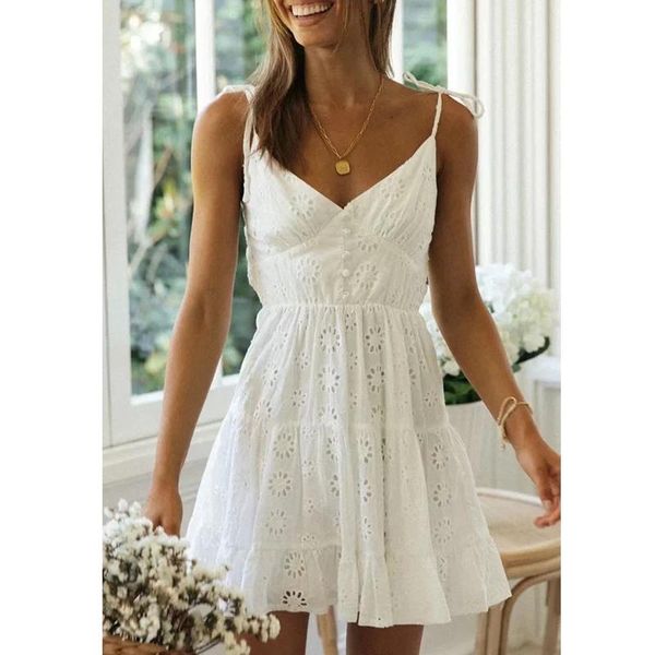 

casual dresses mosimolly 2021 summer cotton embroidery dress lace crochet boho beach v neck ruffle female veastidos, Black;gray