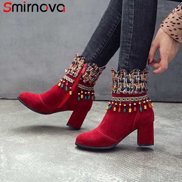 

boots smirnova big size 34-43 women zipper thick high heels spring autumn ethnic bohemia ladies ankle bridal, Black