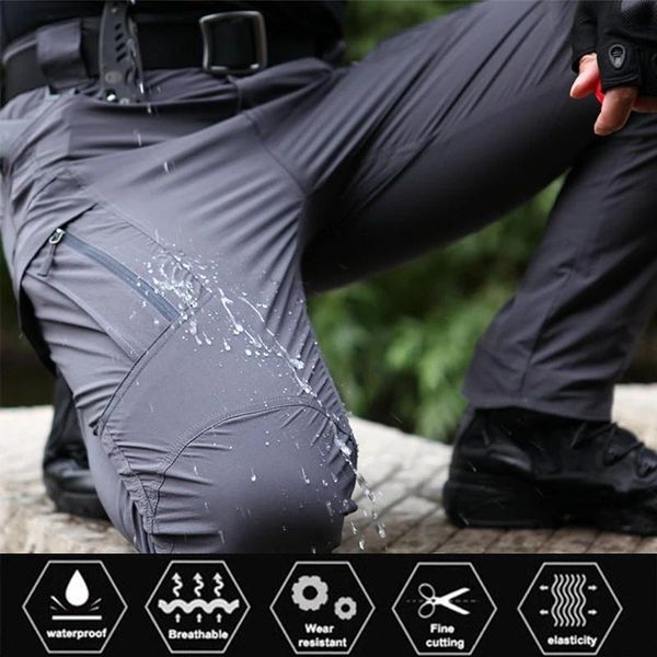 

men's pants lightweight military tactical waterproof cargo breathable swat army solid elastic combat work joggers long trousers, Black