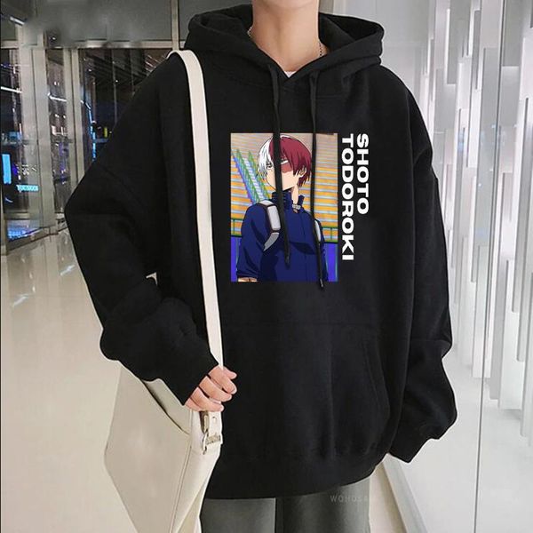 

men's hoodies & sweatshirts funny japan anime my hero academia todoroki so sweatshirt oversize itself long sleeve streetwear, Black