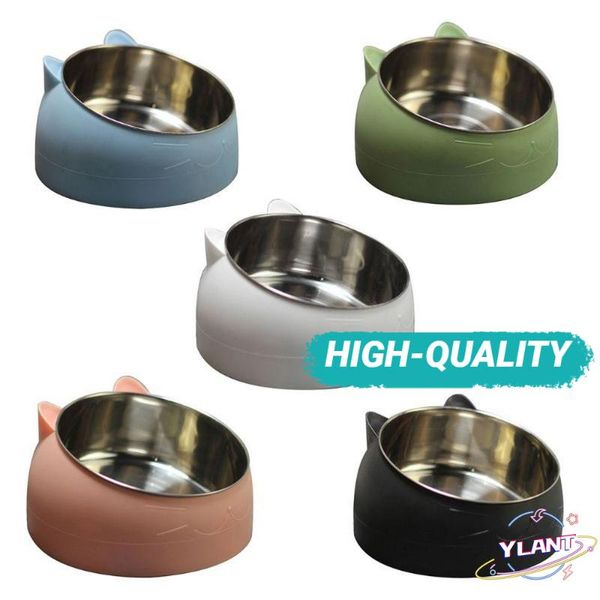 

cat bowls & feeders swt pet 15 degrees tilted stainless steel bowl safeguard neck puppy cats feeder non-slip crashworthiness base