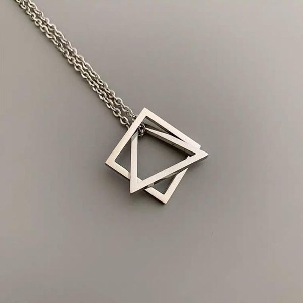 

chains creative geometric square combination men necklace cold wind in hip hop net red tide and women couple pendant wholesale, Silver