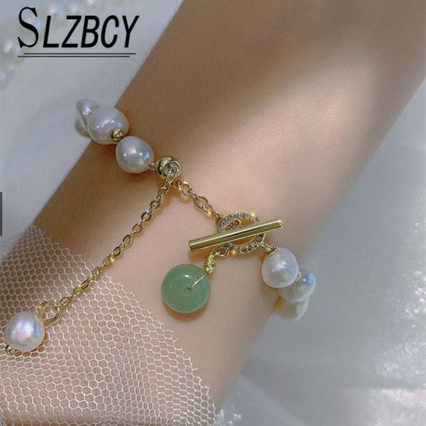 

charm bracelets 2021 fashion pearl beads green gems bangle & bracelet for women men rune good luck jewelry cuff gift, Golden;silver