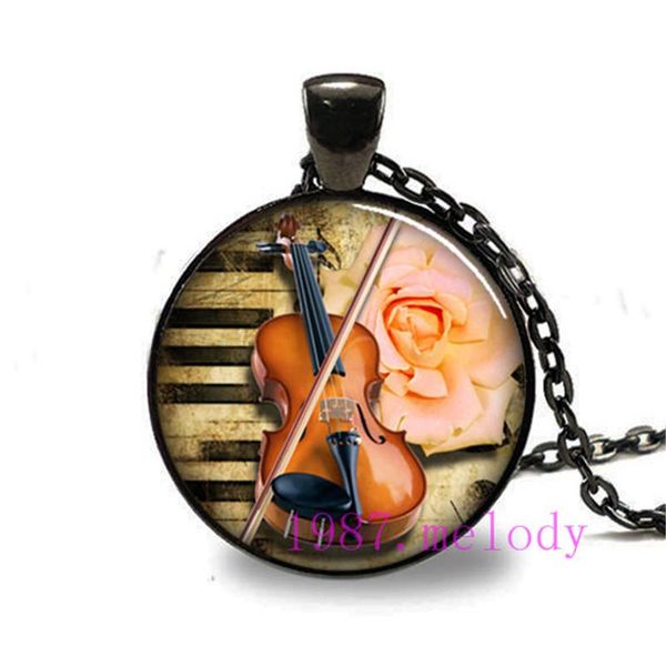

guitar piano music vintage po cabochon glass chain necklace,charm women pendants fashion jewelry gifts chains, Silver