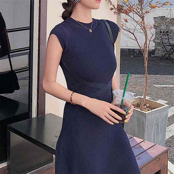 

women slim tank dresses split o neck knitted long dress elegant ladies sleeveless bodycon sweater vestidos 210520, Black;gray