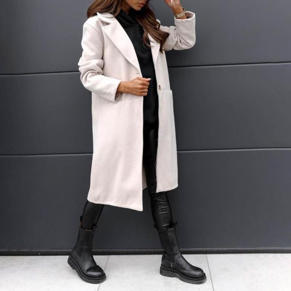 

women's trench coats woolen warm single-breasted notched collar women jacket for shopping, Tan;black