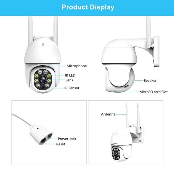 QZT PTZ IP Camera WiFi 360 ° Night Vision CCTV Vídeo Videovigilância À Prova D 'Água Senhora Security Home ao ar livre