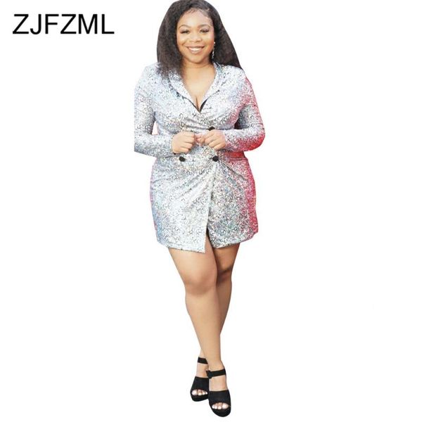 

silver printed double breasted plus size dress women notched collar long sleeve bandage dresses elegant party club slim vestidos casual, Black;gray
