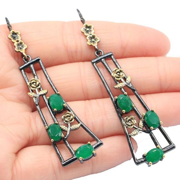 

stud 50x10mm neo-gothic created green emerald pink tourmaline violet tanzanite cool black gold silver earrings, Golden;silver