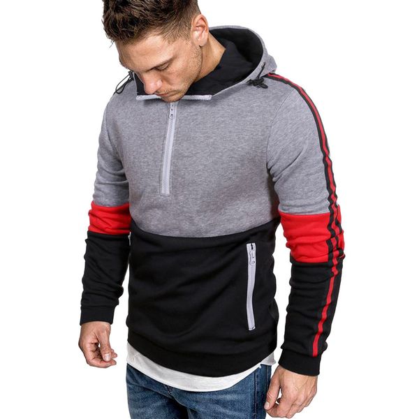 

men autumn long sleeve patchwork hoodie hooded sweatshirt tee outwear leisure sport blouse hoodies men, Black