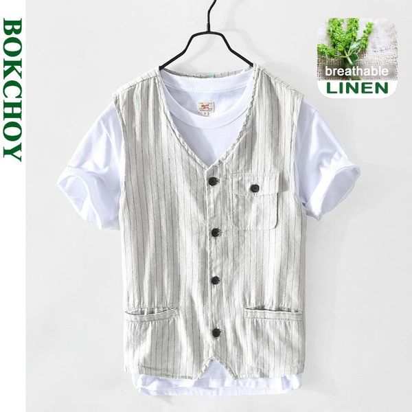 

men's vests 2021 spring and summer men cotton linen striped casual vest outer workwear royal blue ga-z603, Black;white