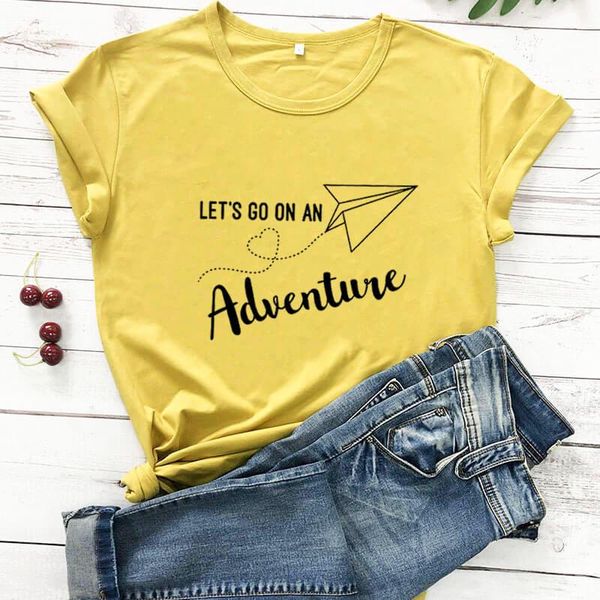 

women's t-shirt let's go on an adventure 2021 arrival summer 100%cotton funny t shirt wanderlust adventures shirts vacation, White