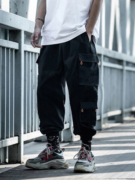 

men flap pocket side cargo pants b0kn#, Black