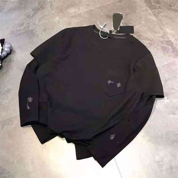 

online spring and summer fashion pocket 2-piece round neck pullover loose leisure long sleeve t-shirt for lovers, White