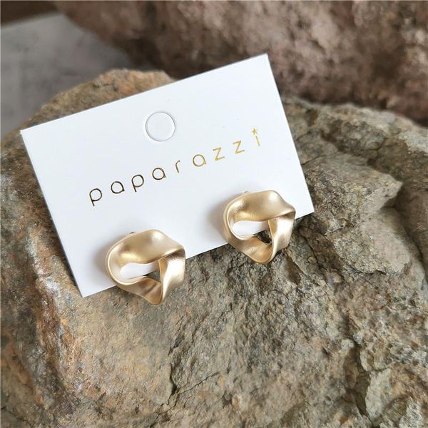 

stud handmade twisted earrings unusual geometric matte gold plated studs for women accessories korean fashion jewelry gift trend, Golden;silver